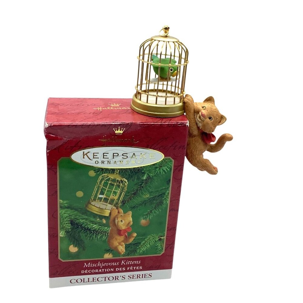 Vtg Hallmark 2000 Keepsake Ornament Mischievous Kittens Collectors Cat Birdcage‎